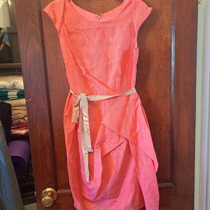 Linda Baday salmon pink draped silk tea dress 6